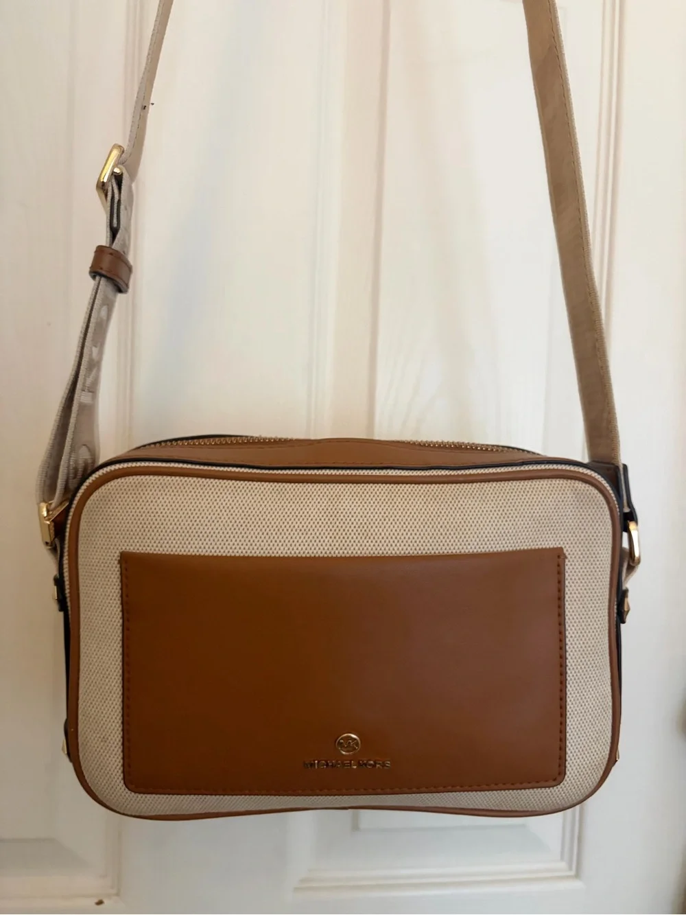 Michael Kors Tan and Cream Crossbody Messenger Bag